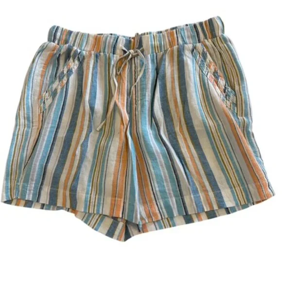 Briggs Women's Linen Blend Pull-On Shorts with Pockets Size Medium Blue Stripe. - Picture 3 of 11